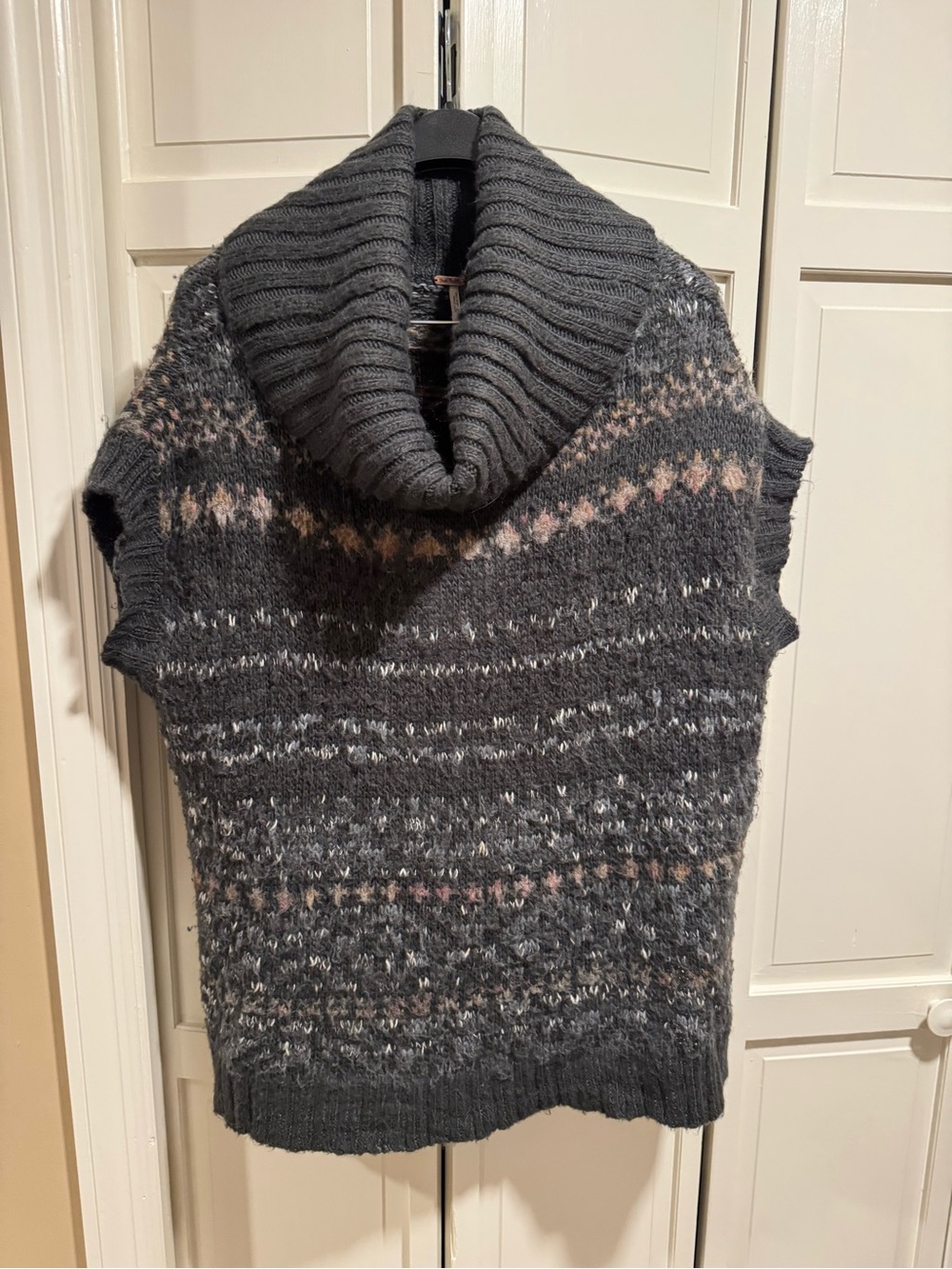 Free People Charcoal & Cream Cowl-Neck Sleeveless Sweater
